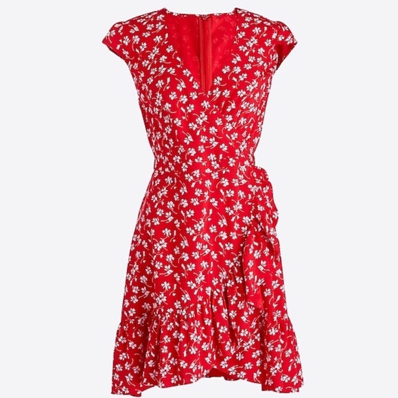 J. CREW FACTORY | Red Floral Faux Wrap Dress 2 - Picture 5 of 10